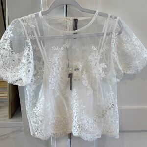 Anthropologie Sheer White Embroidered Blouse